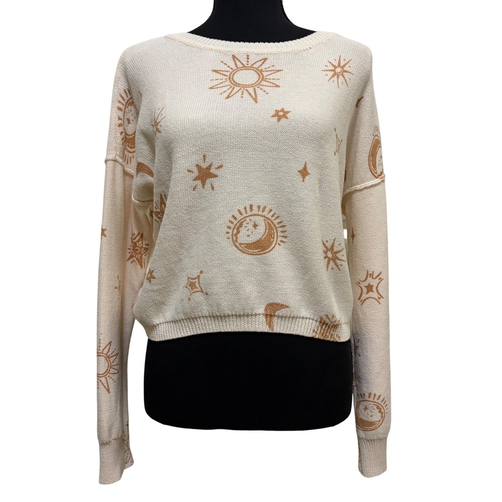 Sincerely Jules Sun Moon Star Knit Sweater Cropped M Celestial Whimsigoth Witchy - Picture 3 of 11